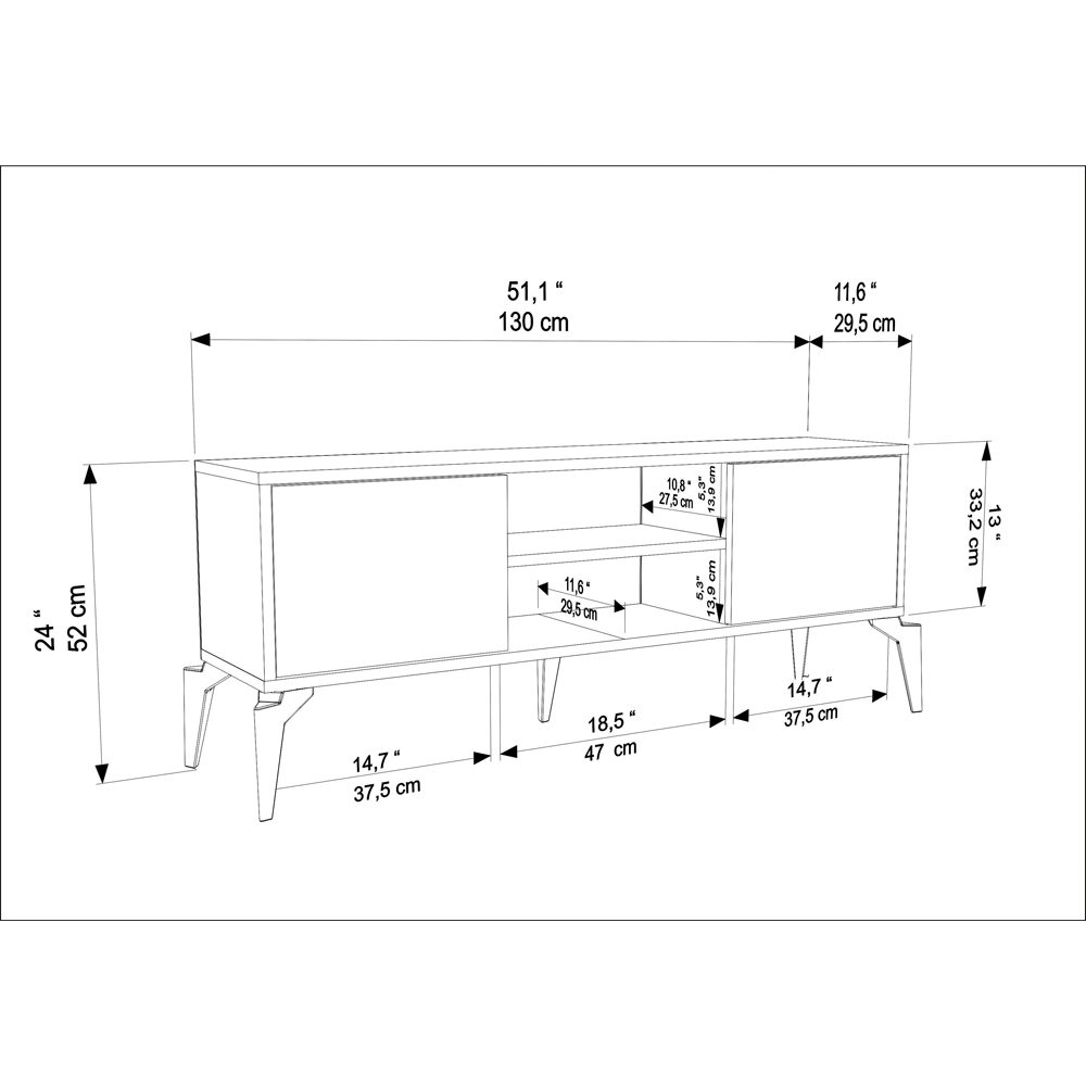 Decorotika Lojo 2 Door 2 Shelf Oud Alina TV Stand for 50 inch TV Image 6