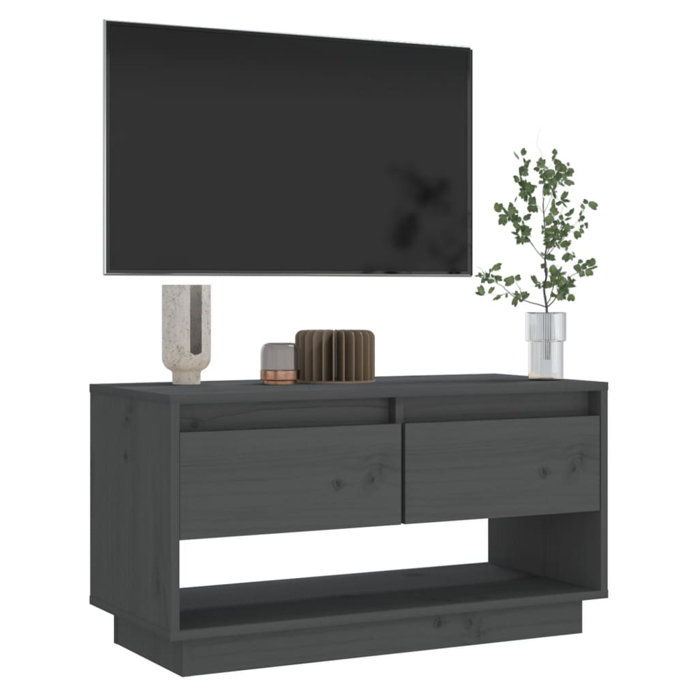 vidaXL 2 Drawer Single Shelf Grey Solid Pine Wood TV Cabinet Image 6