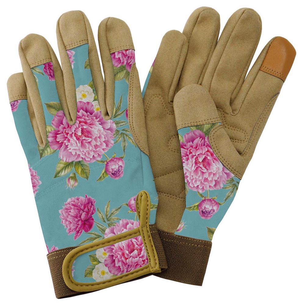 Kent and Stowe Medium Aqua Peony Print Comfort Gloves Image