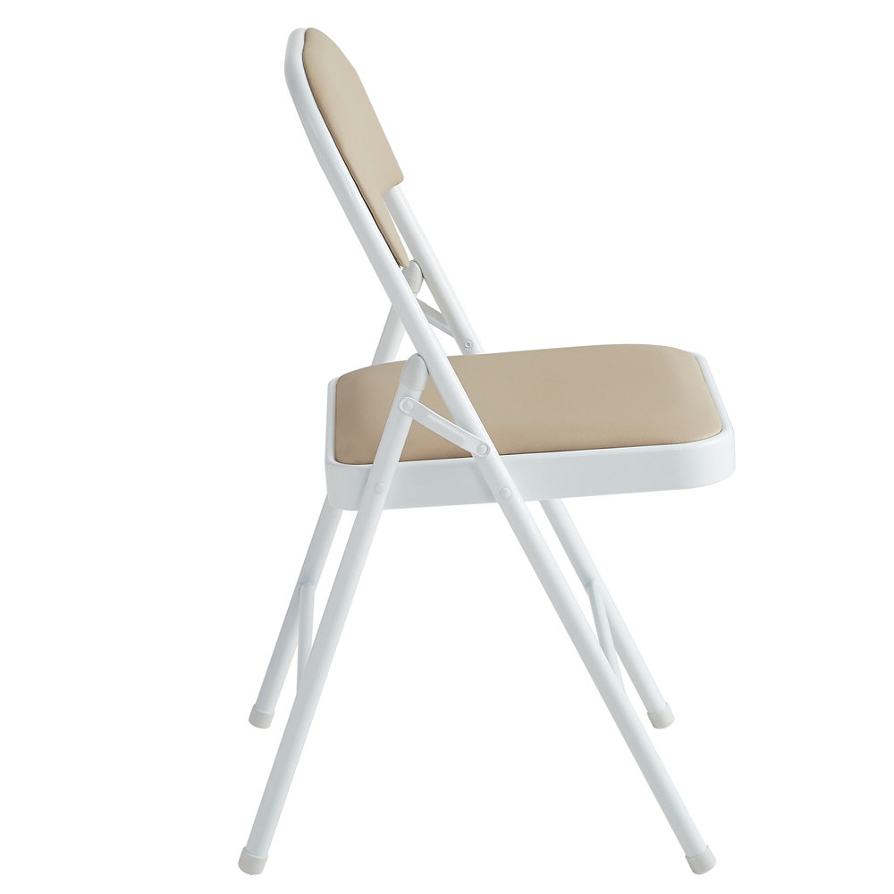 Set of 4 Beige Padded Folding Metal Dining Chairs Image 3