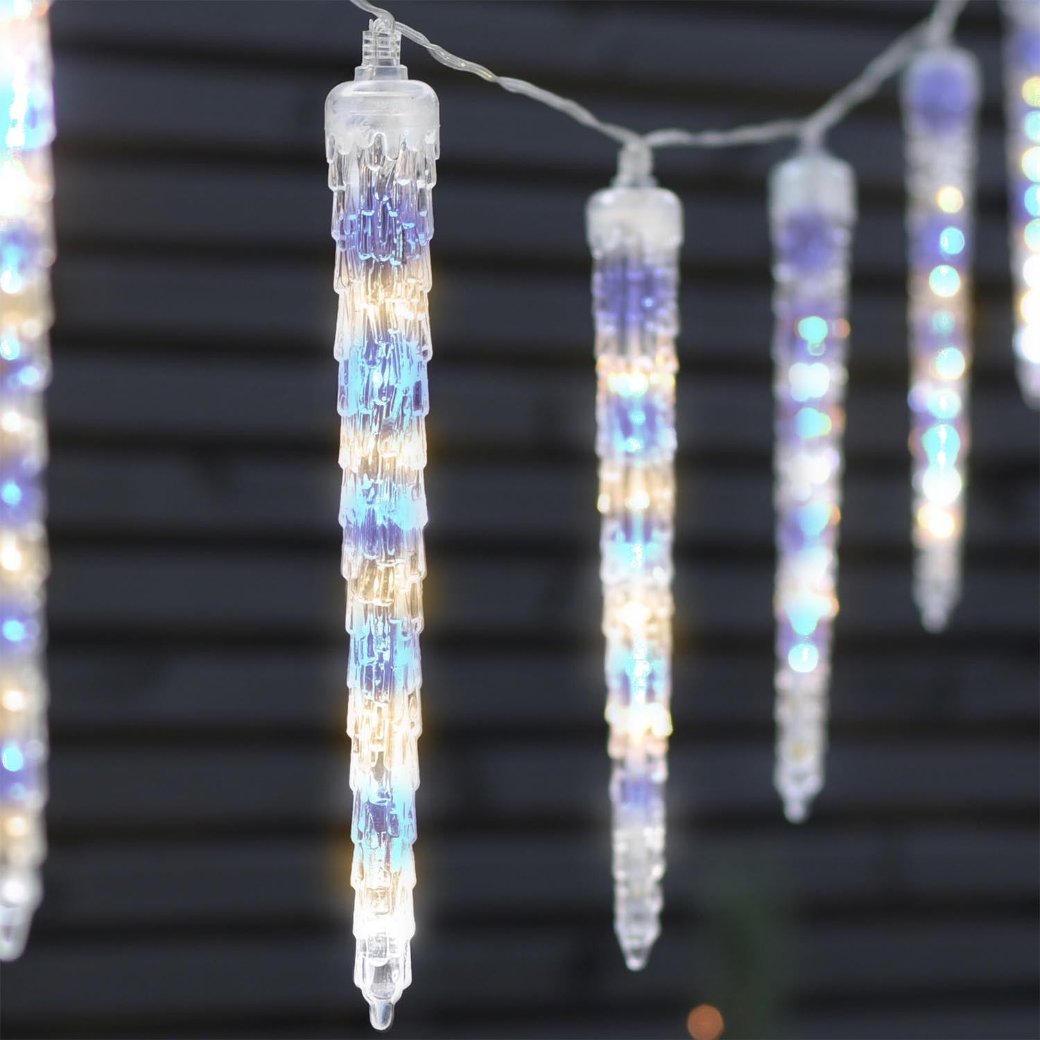 160 LED Rainfall Icicle Lights - Blue & Warm White Image 1