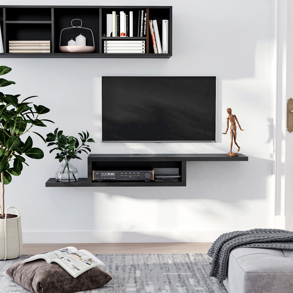 HOMCOM 2-Tier Black Floating TV Stand Image 3