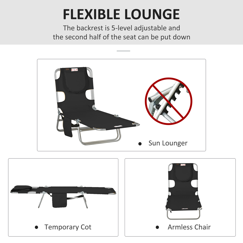 Outsunny Black 5 Level Adjustable Folding Sun Lounger with Reading Hole Image 4
