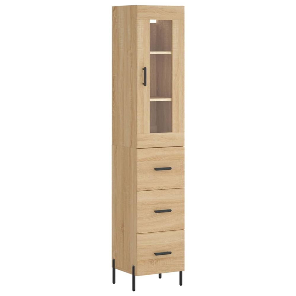 vidaXL Single Glass Door 3 Drawer Sonoma Oak Highboard Image 2