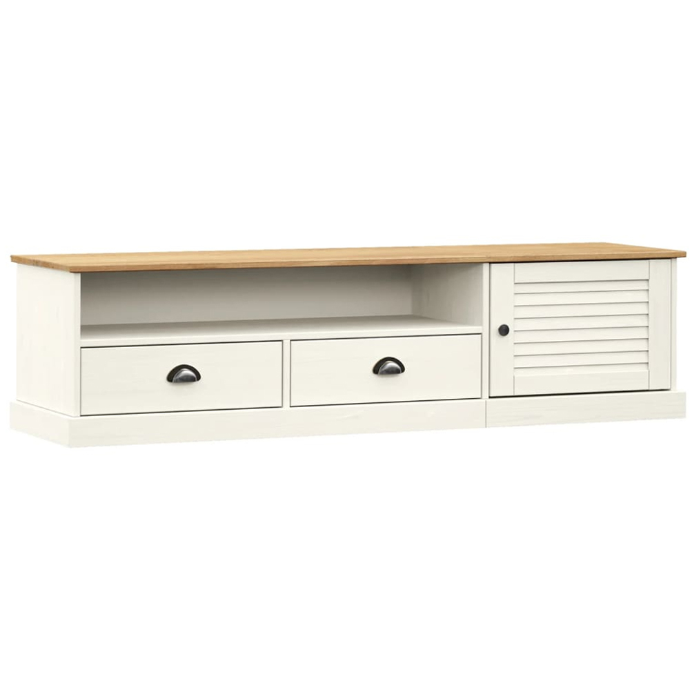 vidaXL Single Door 2 Drawer Single Shelf White Solid Pine Wood TV Cabinet Image 2