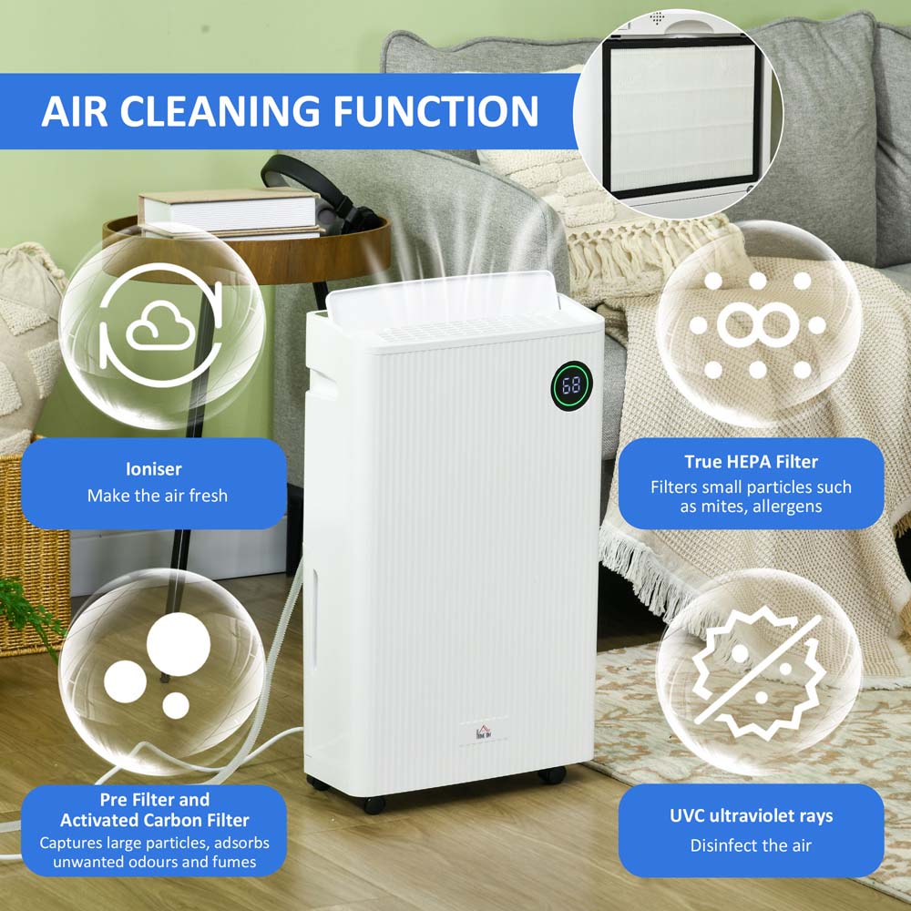 Portland White Portable Dehumidifier with Air Purifier 16L Per Day Image 6