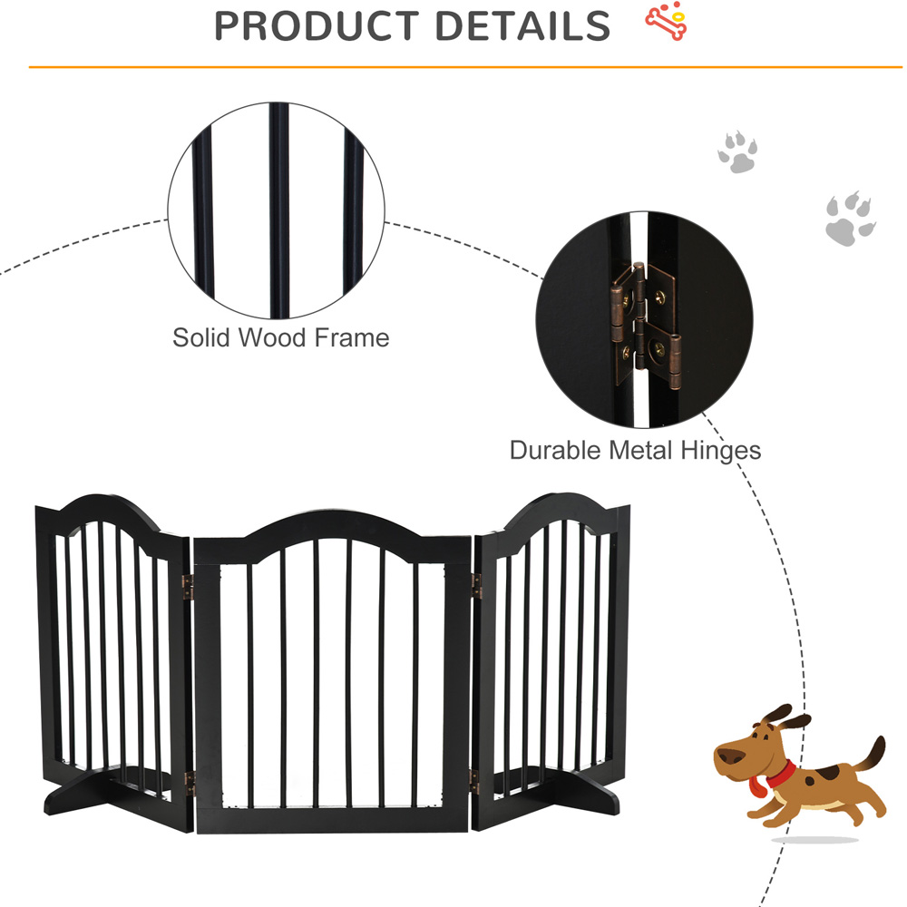 PawHut Black 3 Panel Freestanding Pet Safety Gate with Support Feet Image 7