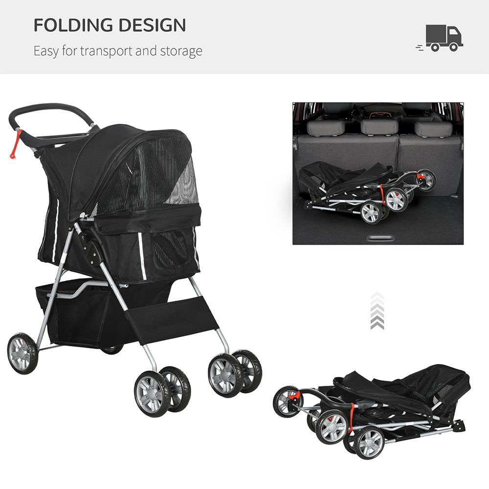 PawHut Deluxe 3 Wheel Pet Stroller Black Image 4