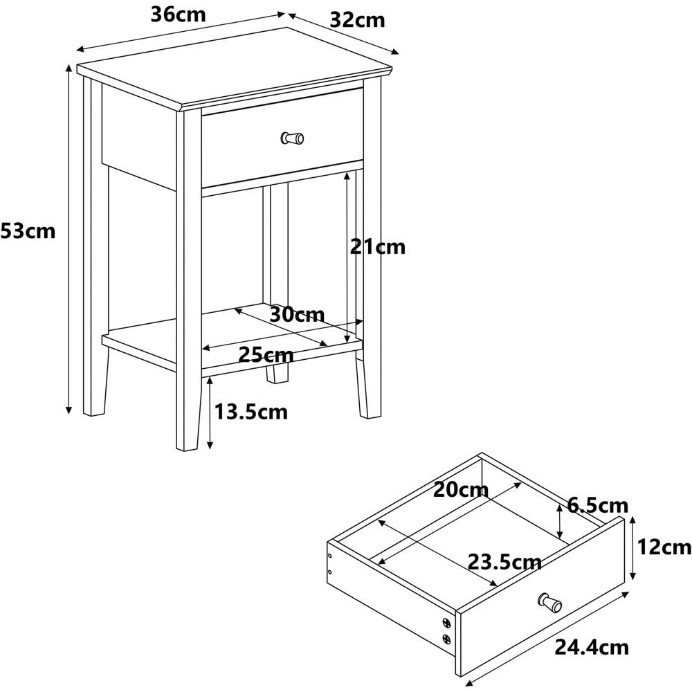 Core Products Henley Single Drawer Single Shelf Oak Effect Bedside Table  Image 9