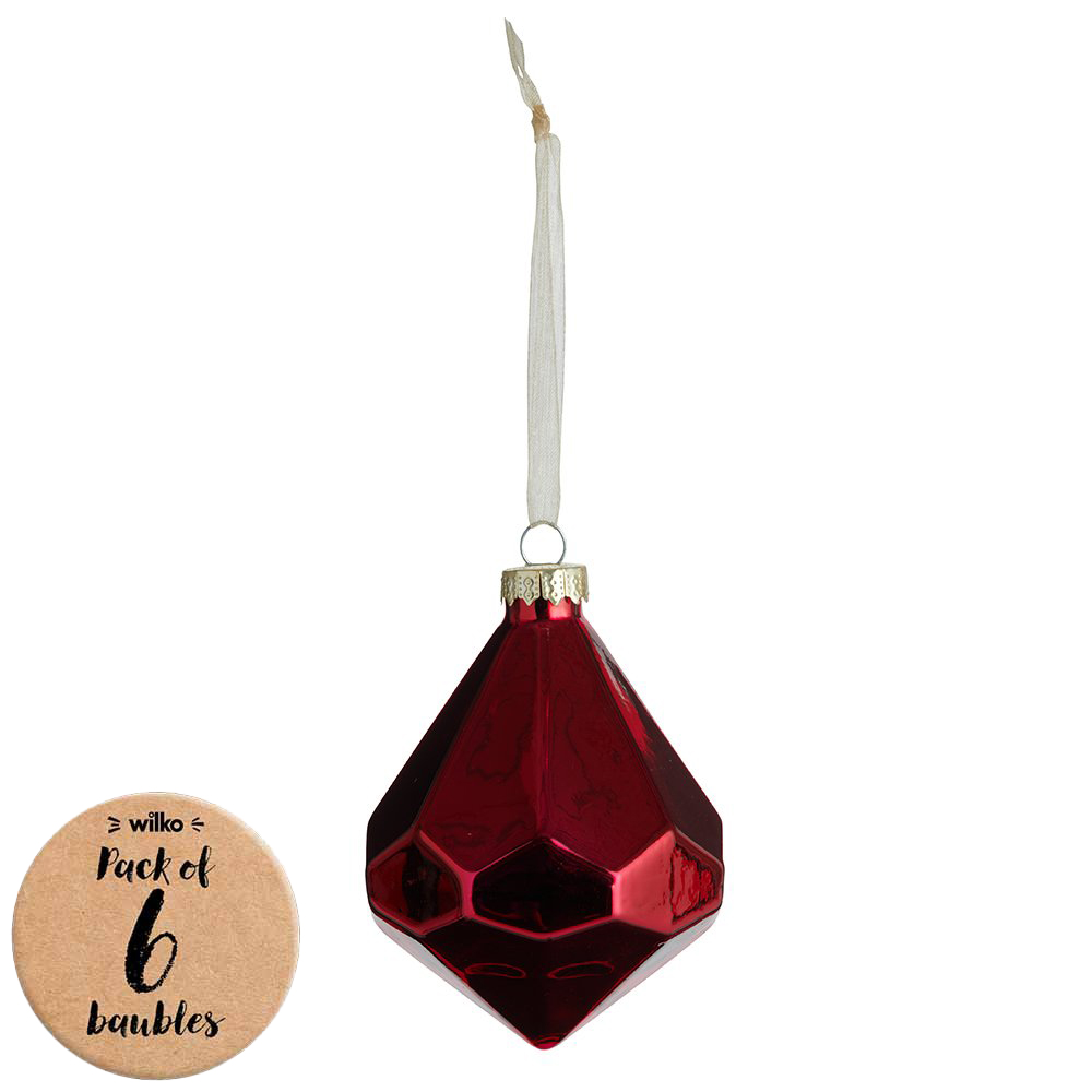Wilko 6 Pack Majestic Red Diamond Bauble Image 1