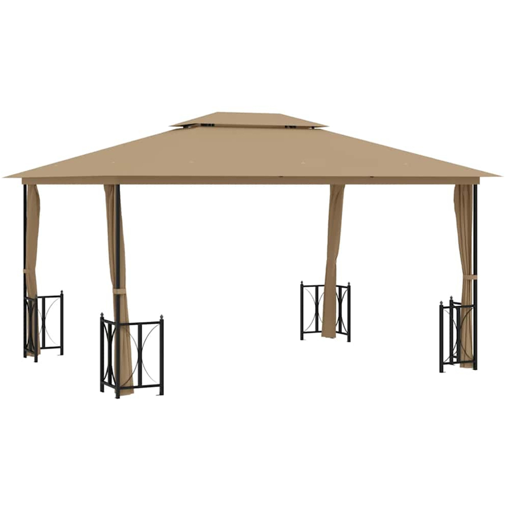 vidaXL 3 x 4m Taupe Gazebo with Sidewalls and Double Roof Image 2