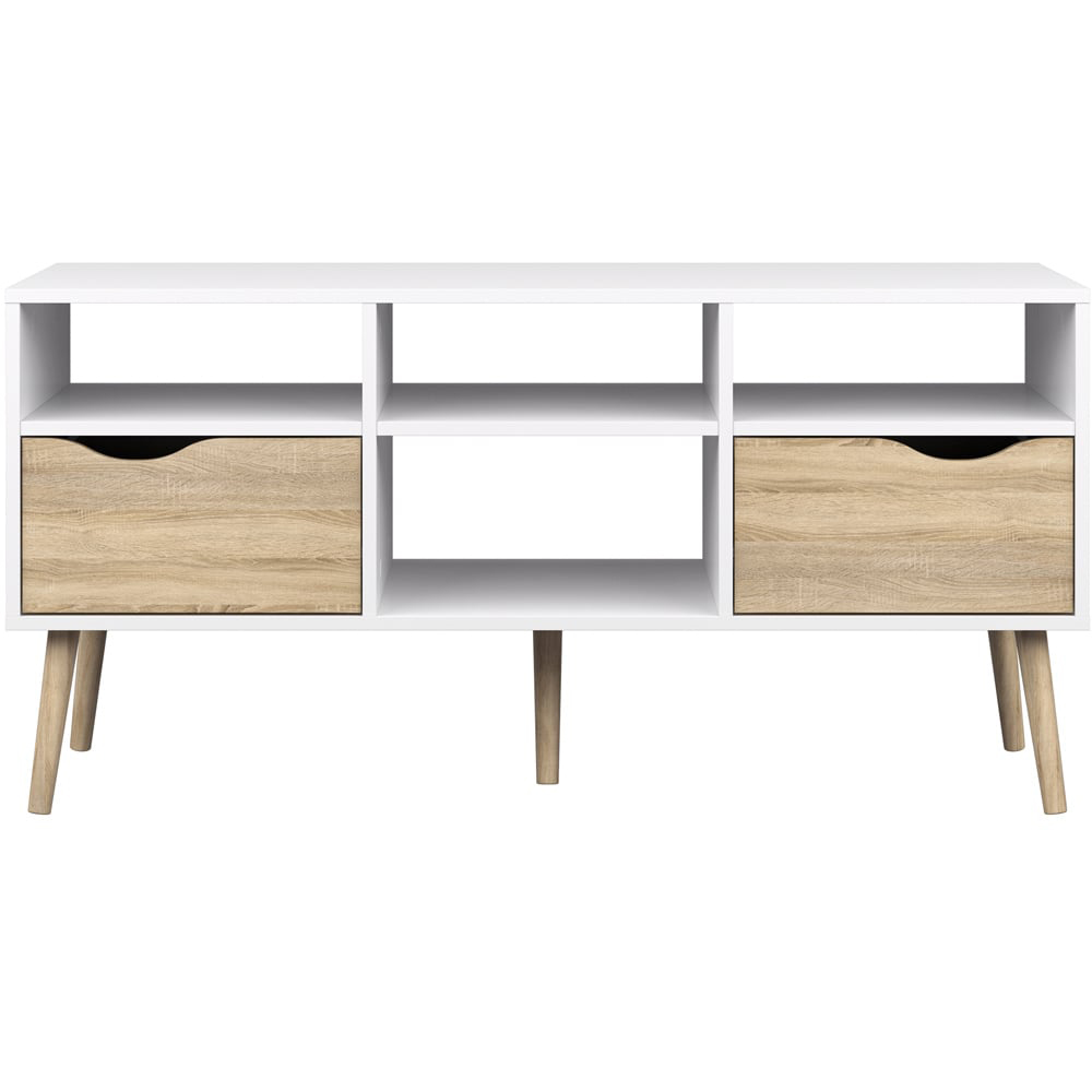 Florence 2 Drawer White and Oak Wide TV Unit Image 3