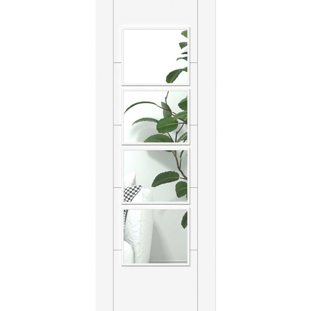 Green & Taylor White Ladder 4 Lite Clear Glazed Prefinished Internal Door 1981 x 838mm Image