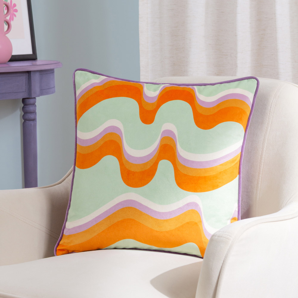 furn. Amelie Waves Abstract Velvet Cushion Image 2