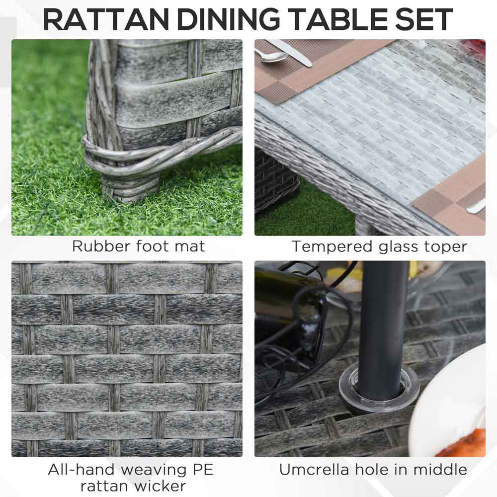 Outsunny 8 Seater Rattan Cube Sofa Dining Set with Parasol Hole Mixed Grey Image 5