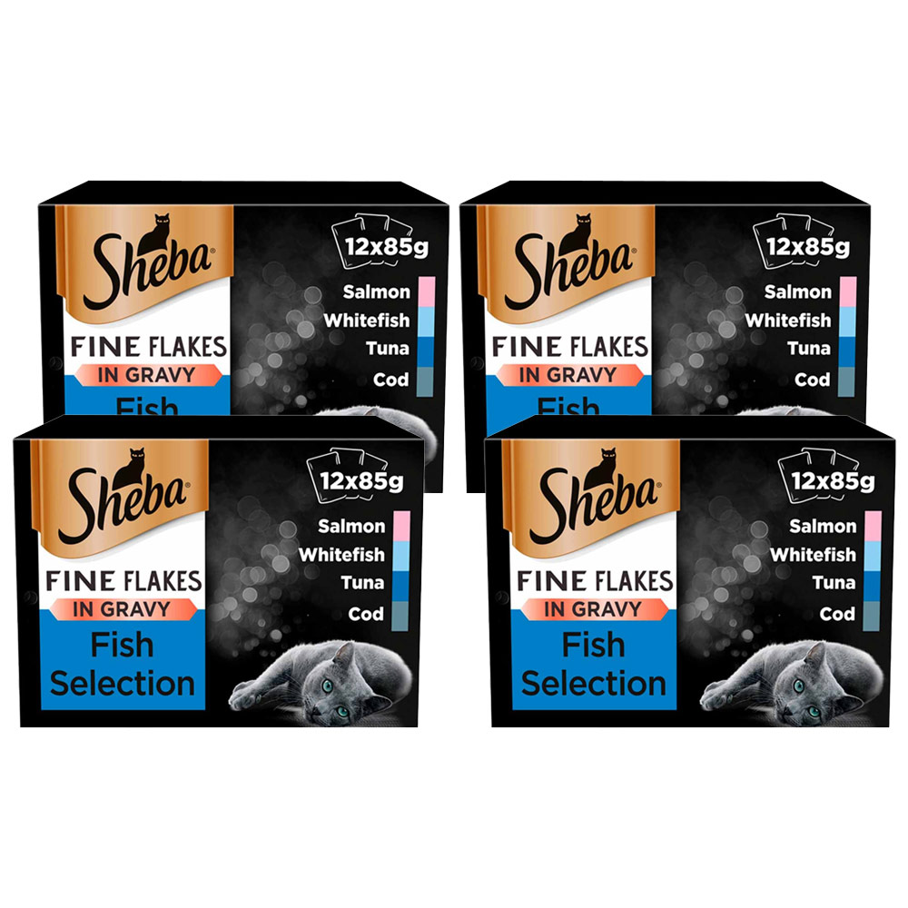 Sheba Fine Flakes Fish Selection in Gravy Cat Food Pouches 85g Case of 4 x 12 Pack Image 1