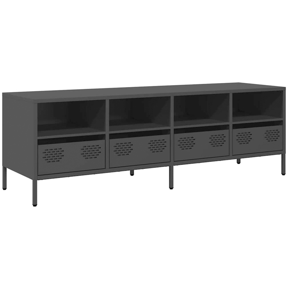 vidaXL 4 Drawer 4 Shelf Black Steel Industrial Style TV Cabinet Image 2