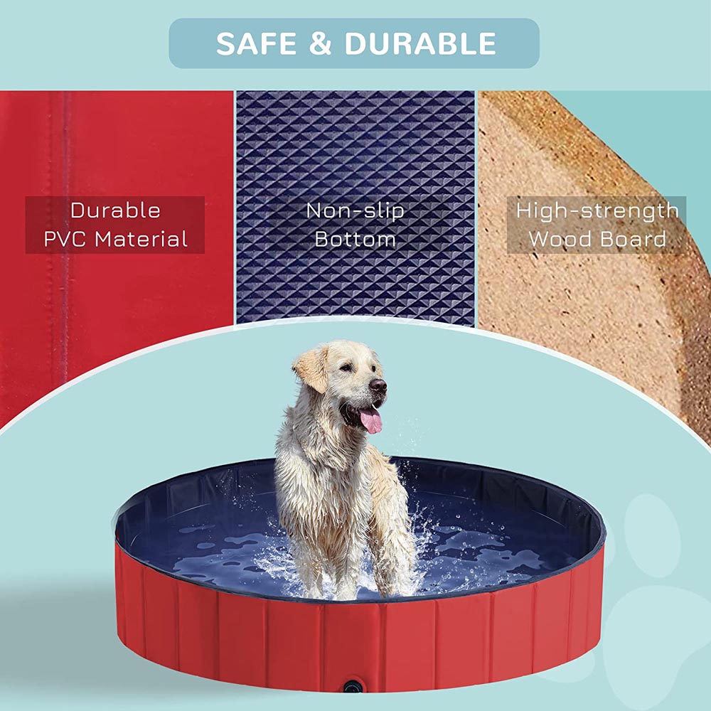 PawHut Foldable Dog Paddling Pool Red Image 9