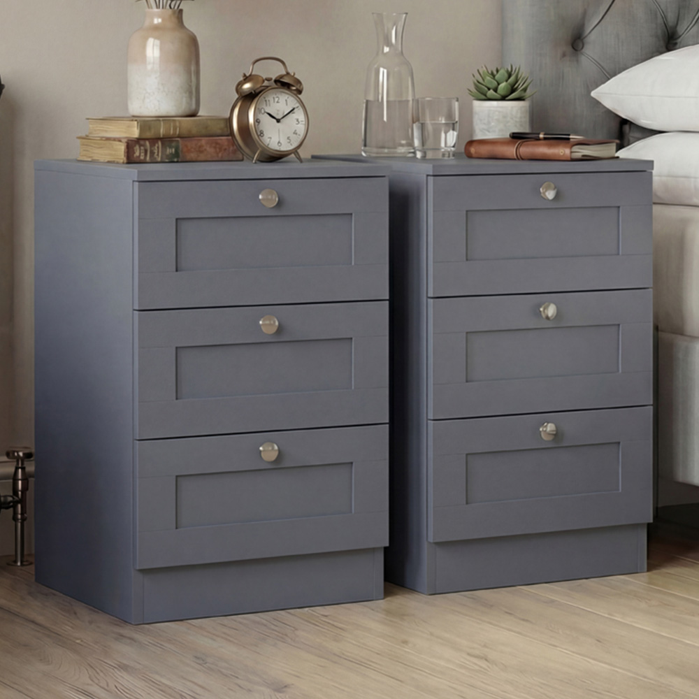 VIDA DESIGNS Altino 3 Drawer Grey Shaker-Style Bedside Chest Set of 2 Image 1