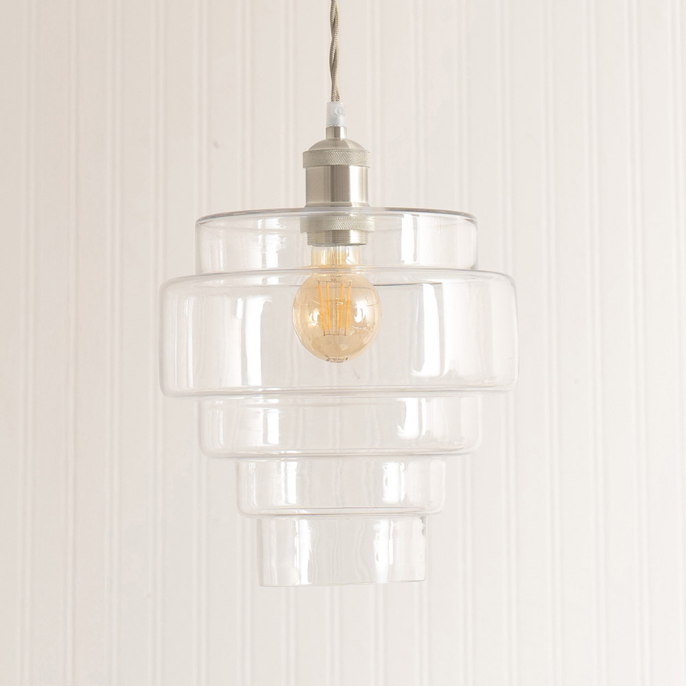 ValueLights Lane 5 Tier Clear Glass Shade Brushed Chrome Single LED Ceiling Pendant Light Image 3