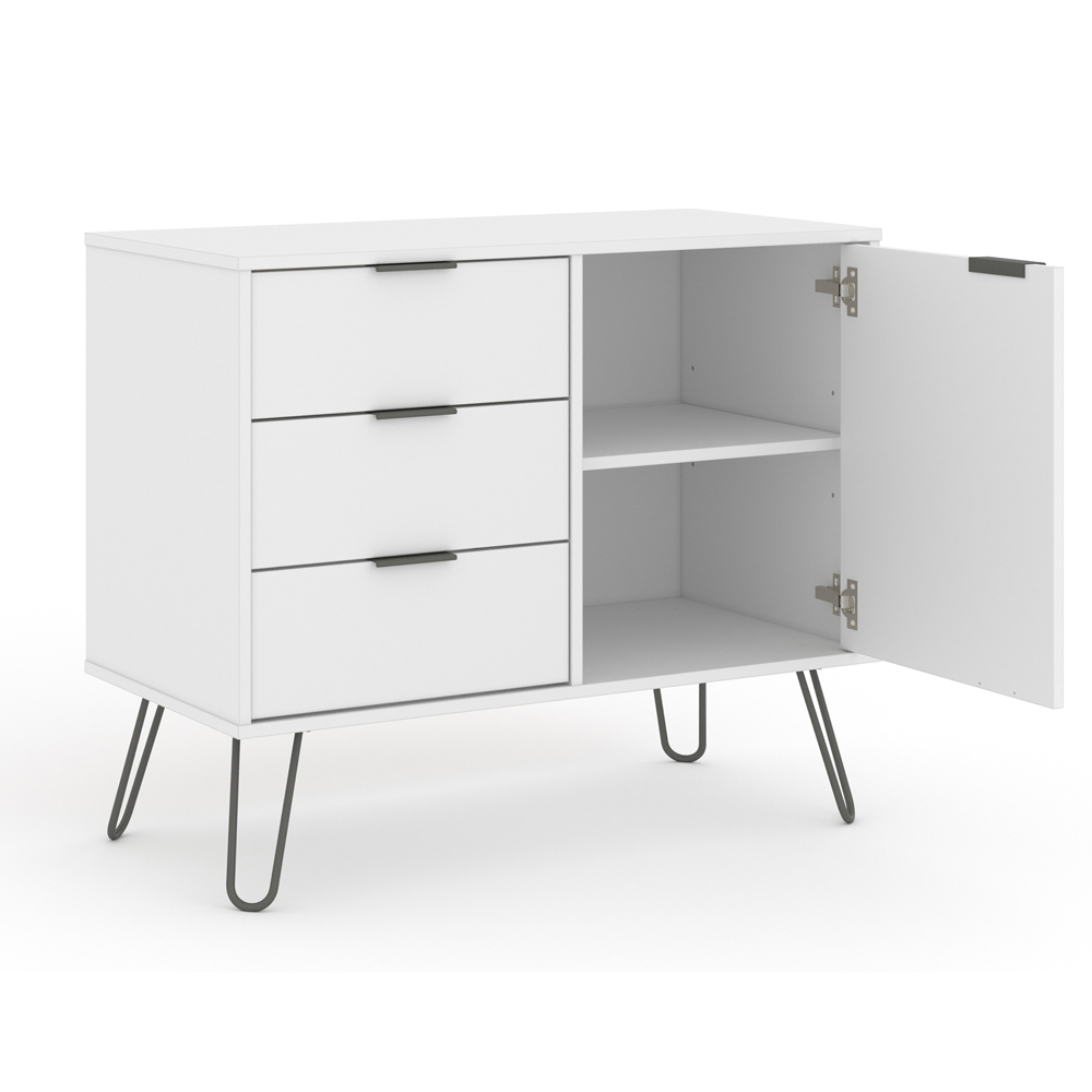 Core Products Augusta White Single Door 3 Drawer Small Sideboard Image 6