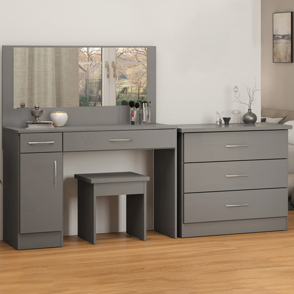 Seconique Nevada Single Door 2 Drawer 3D Effect Grey Dressing Table Set Image 1