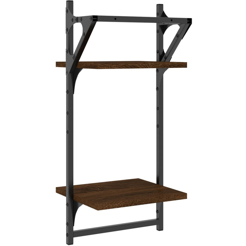 vidaXL Set of 2 2 Shelf Smoked Oak Floating Wall Shelf with Bar Image 6