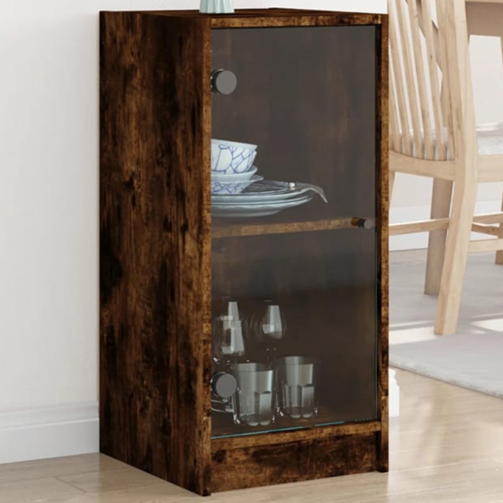 vidaXL Single Door Smoked Oak Side Cabinet Image 1