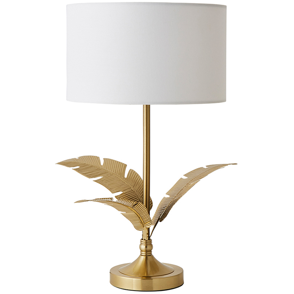 ValueLights Christina White and Gold Palm Leaf Detail Single Stem Table Lamp and Bulb Image 1