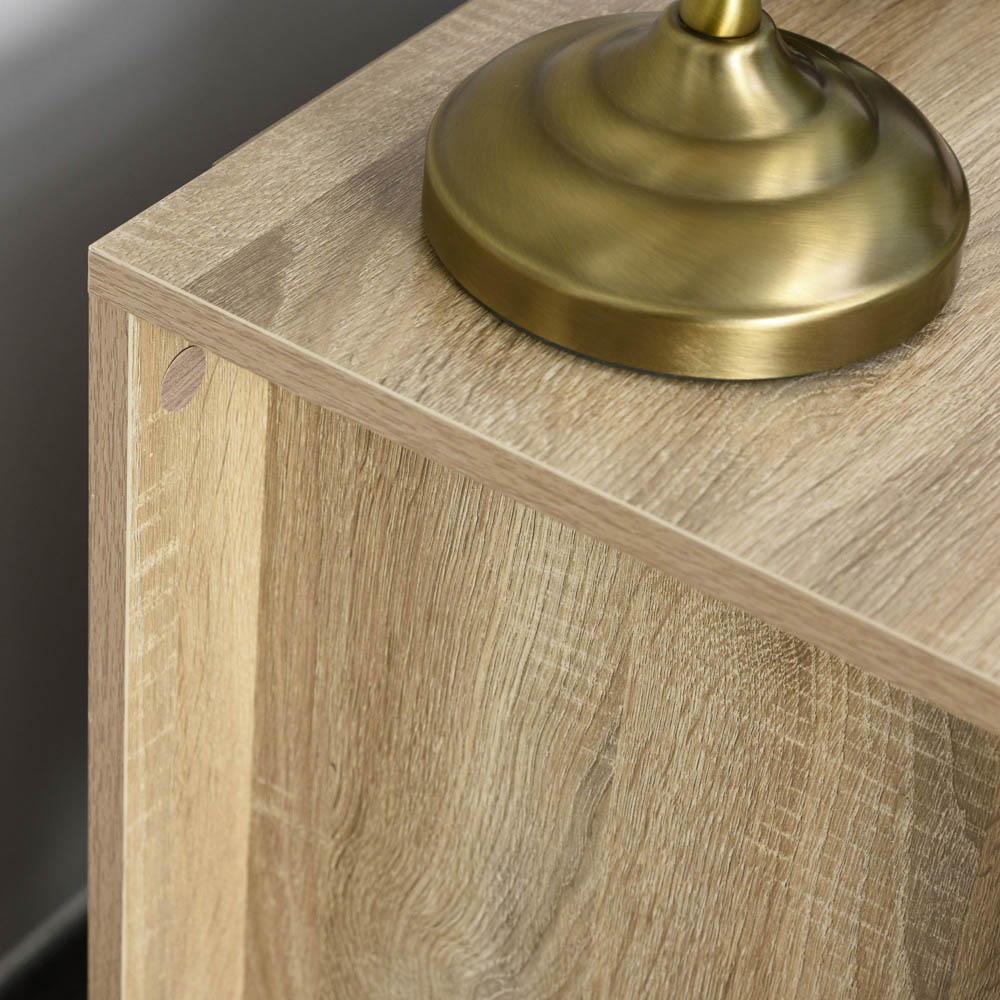 Portland 2 Drawer Oak Brown Modern Boxy Bedside Table Image 3