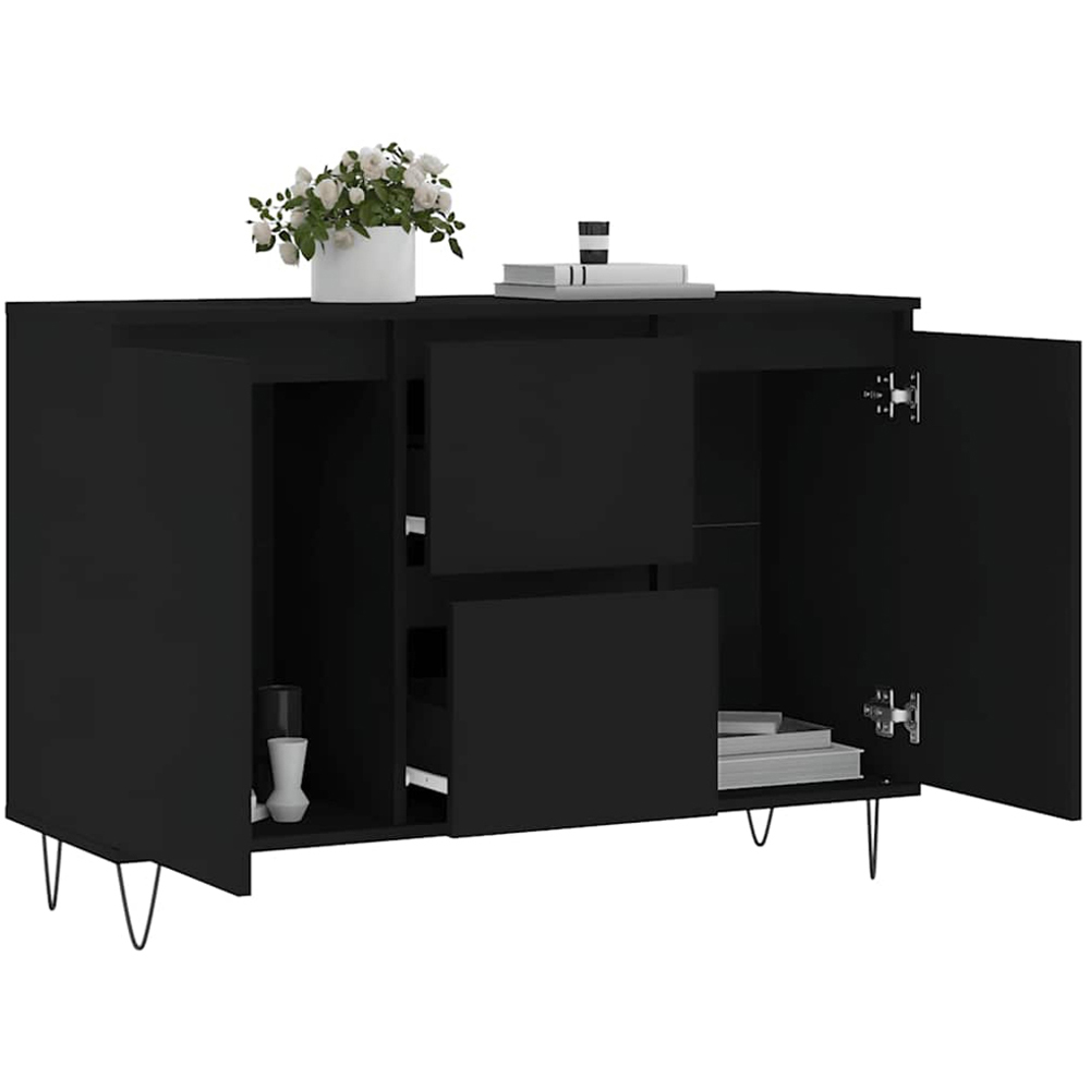 vidaXL 2 Door 2 Drawer Black Wooden Sideboard with Metal Legs Image 4