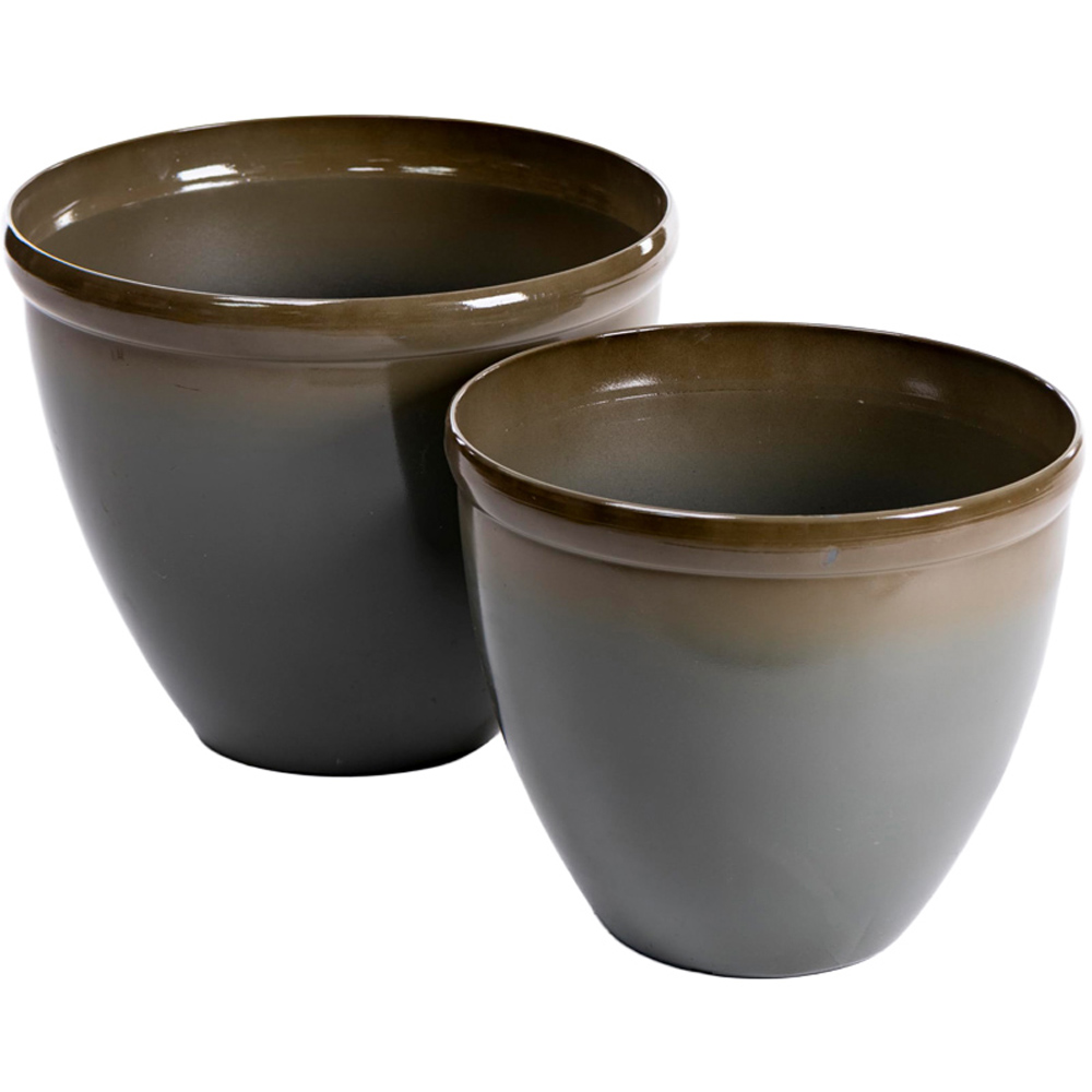 Thompson and Morgan Samaria Olive Glazed Effect Vase Planter 2 Pack Image 1