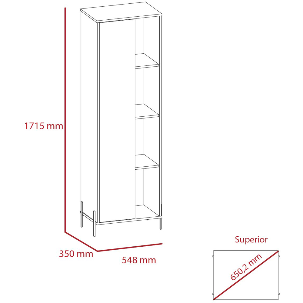 Core Products Dallas Single Door White and Carbon Grey Tall Display Cabinet Image 6