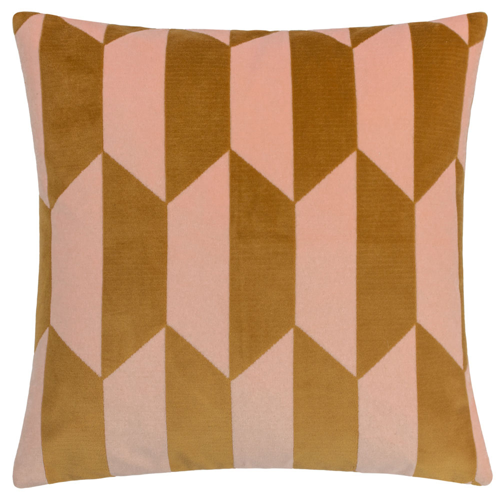 furn. Kalho Pink and Ochre Velvet Jacquard Cushion Image 1