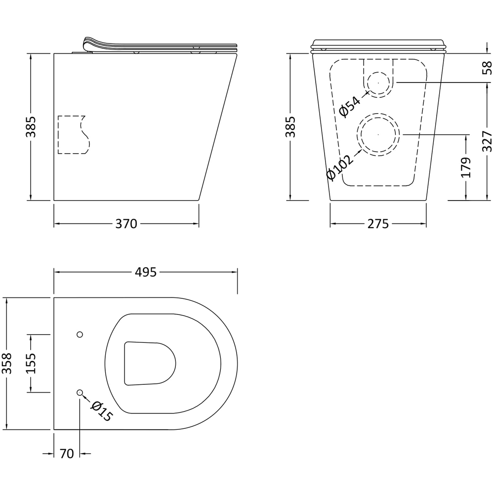 nuie Rimless Back to Wall Pan and Seat 358mm Image 2