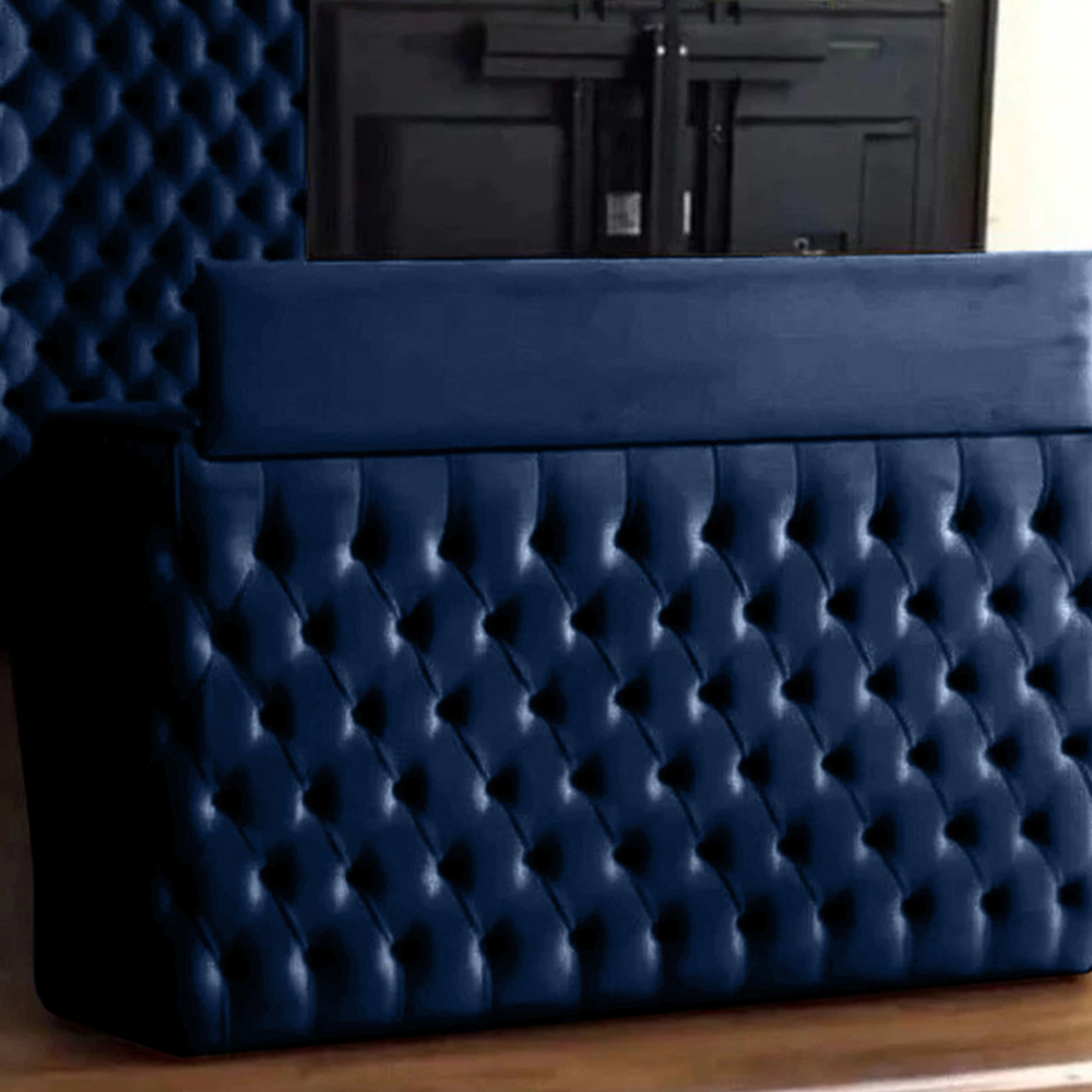 Eleganza Home Elisa King Size Blue Plush Velvet TV Bed Frame with Curved Headboard Image 3