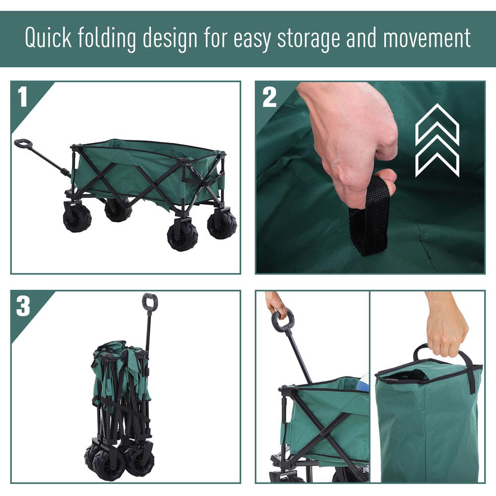 Outsunny Green Pull Along Cart Folding Cargo Wagon Trolley Image 5
