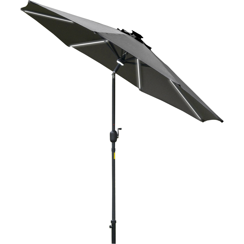 Outsunny Grey Solar LED Crank and Tilt Parasol 2.7m Image 1