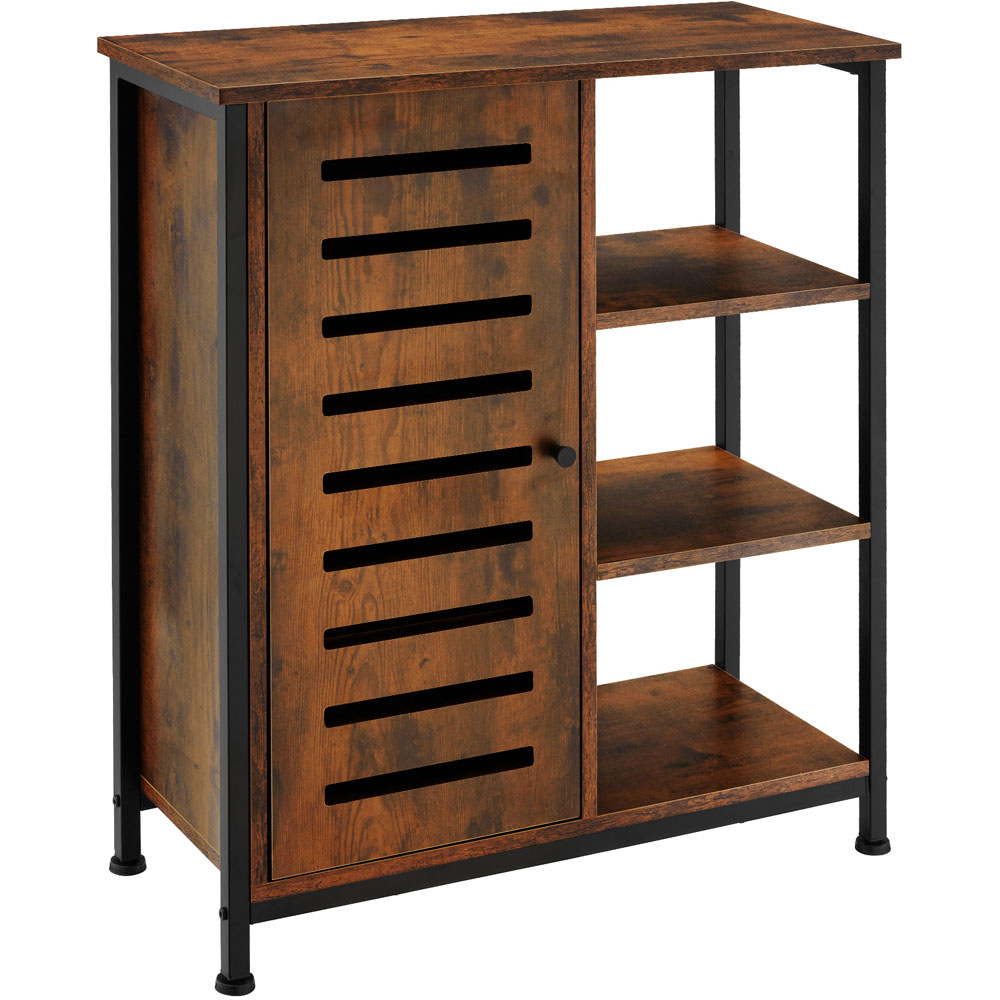 tectake Runcorn Single Door 3 Shelf Dark Rustic Wooden Sideboard Image 2