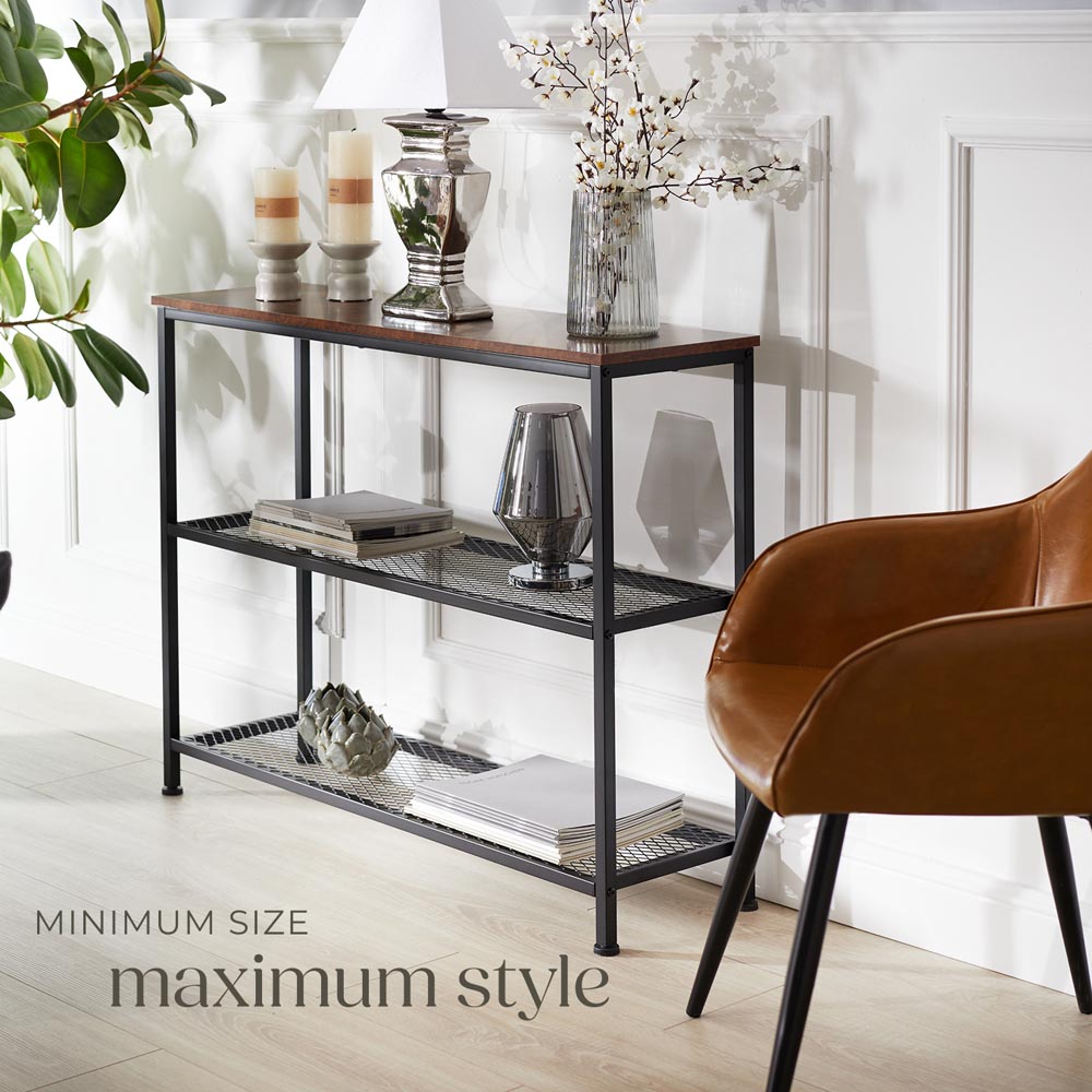 tectake Bristol 2 Wire Shelf Industrial Dark Wood Console Table Image 7