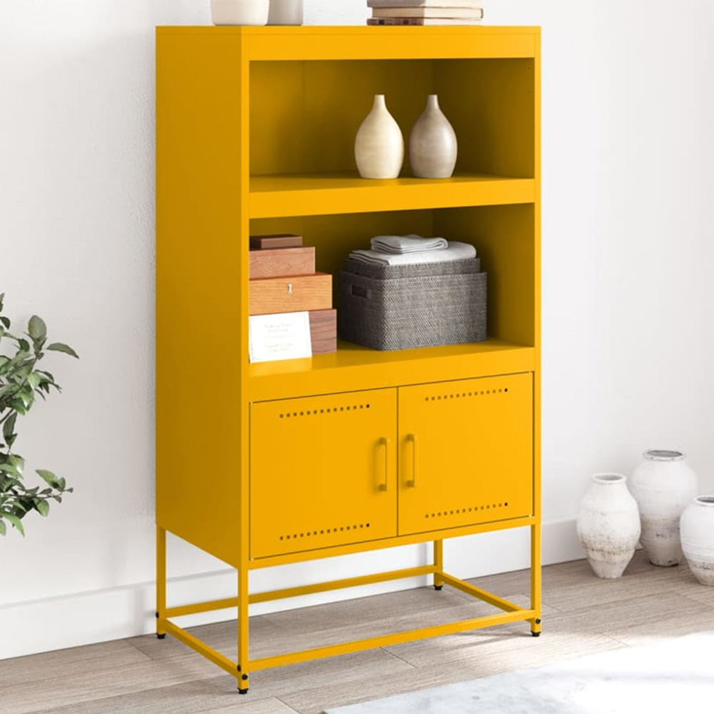vidaXL 2 Door 2 Open Shelf Mustard Yellow Steel Highboard Image