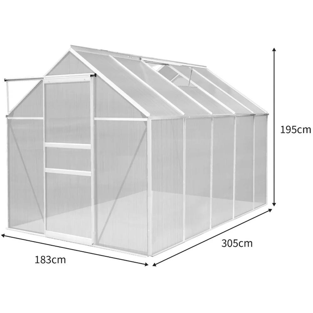 MonsterShop Silver Polycarbonate 6 x 10ft Greenhouse Image 6