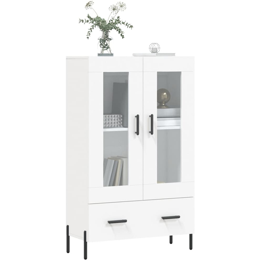 vidaXL 2 Glass Door 2 Drawer White Highboard Image 3