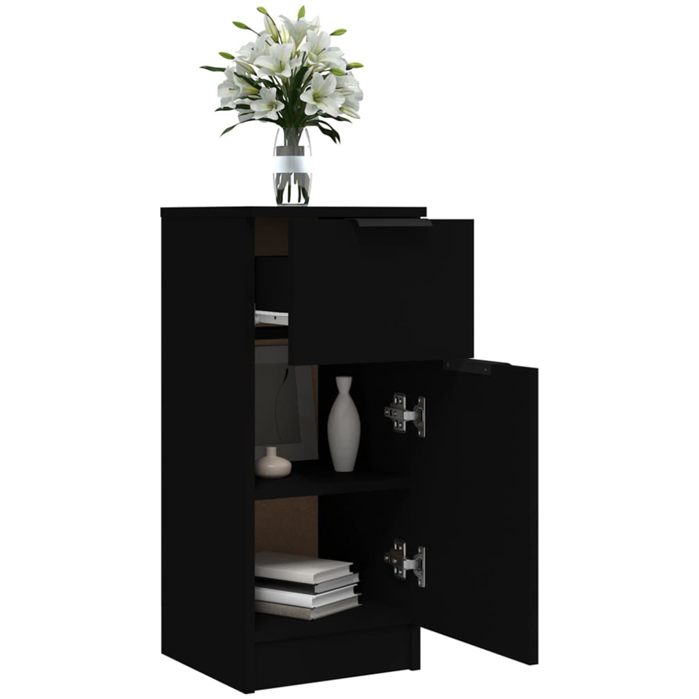 vidaXL Single Door Single Drawer Black Wooden Sideboard Image 5
