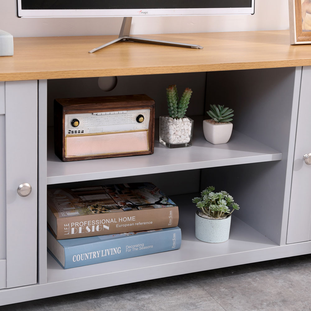 FurnitureHMD 2 Door 2 Shelf Grey and Oak Effect Wooden TV Unit Image 5