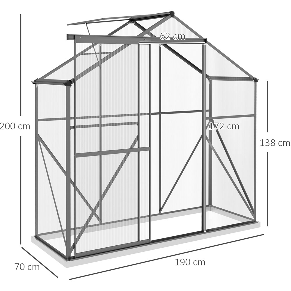 Outsunny Dark Grey Aluminium Polycarbonate 6 x 2.5ft Greenhouse Image 7