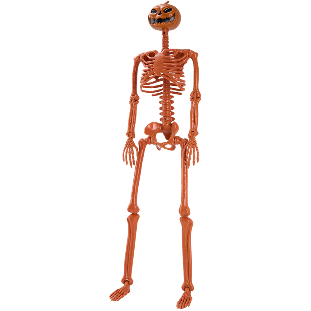 Living and Home Orange Posable Pumpkin Skeleton Halloween Decoration 3ft Image 1