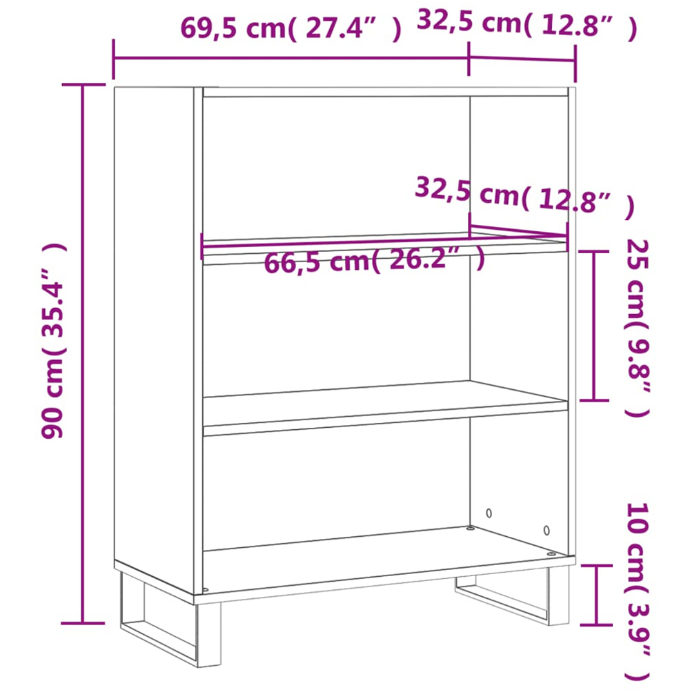 vidaXL 3 Open Shelf High Gloss White Shelf Cabinet with Metal Legs Image 9