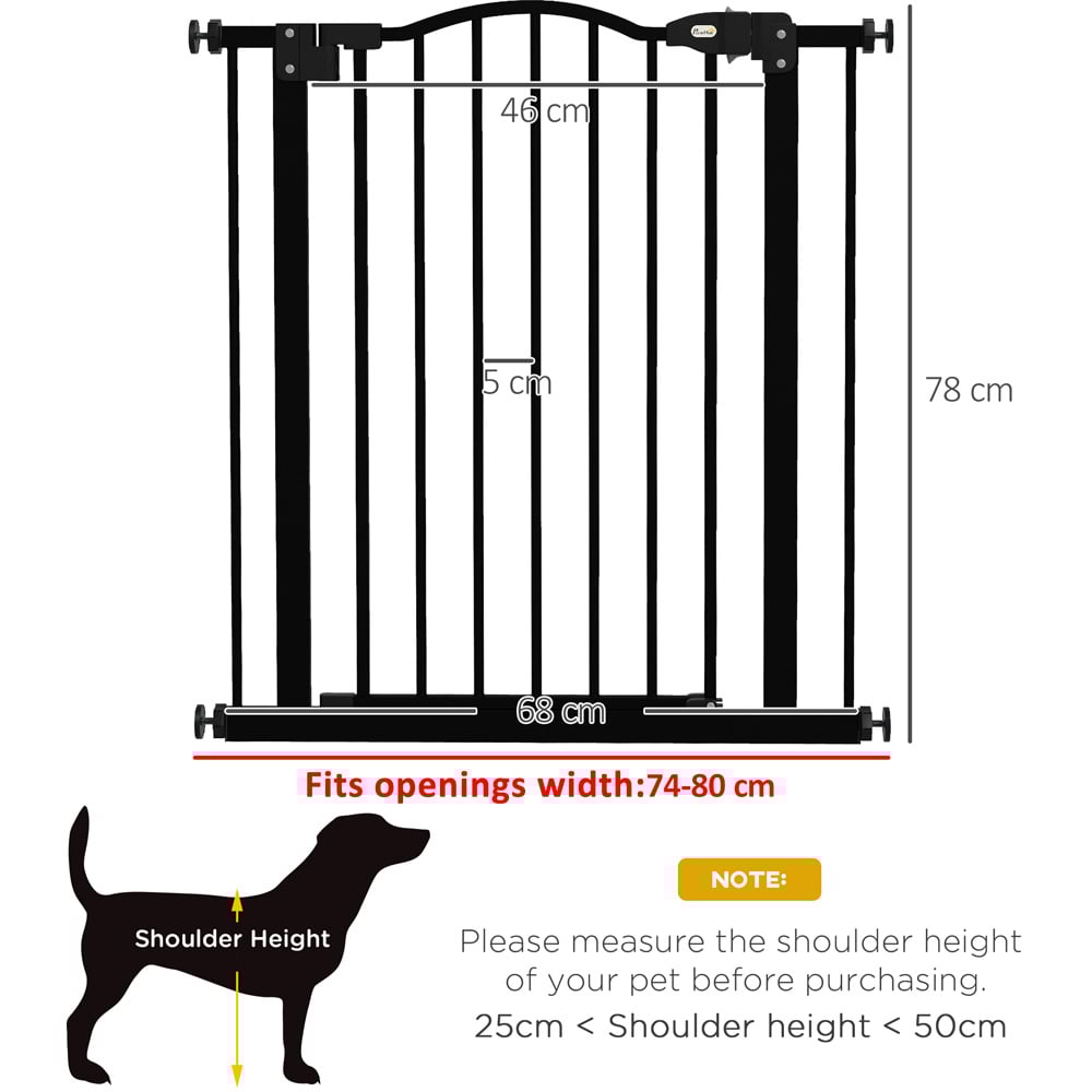 PawHut Black 74-80cm Adjustable Metal Pet Safety Gate Image 8