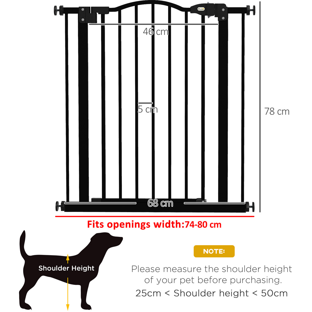 PawHut Black 74-80cm Adjustable Metal Pet Safety Gate Image 8